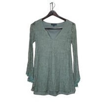 Catch Me Women’s Med Green Lace Top Boho Long Sleeve Cut out Back Lined - $14.10