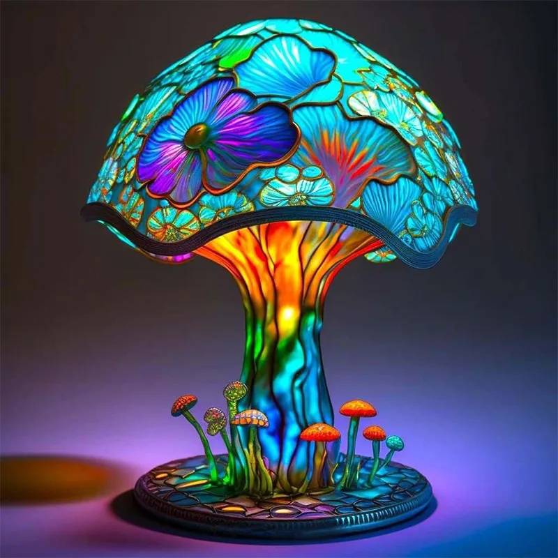 Creative Stained Plant Series Table Lamps Resin Colorful Bedroom Bedside... - £16.91 GBP+