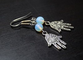 Sacred Feminine under the Moon earrings, Hand of Fatima / Hamsa earrings - £14.33 GBP
