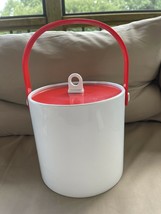 Vintage White With Red Lid &amp; Handle Mid Century Plastic / Vinyl Ice Bucket - £22.41 GBP