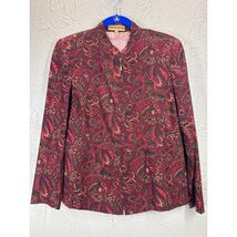 Notations Womens Black/Red Paisley Jacket 3/4 Sleeves Zip Front Petite S... - $19.95