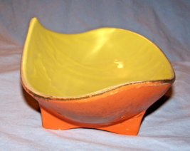 Vintage McCoy Pottery Modern Footed, Low Bowl Candy Dish-Yellow &amp; Orange - £14.73 GBP