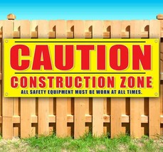 Caution Construction Zone Advertising Vinyl Banner Flag Sign Many Sizes Warning - £17.24 GBP+