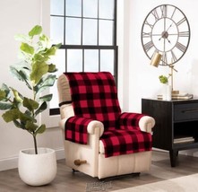 Jeffry Fabrics Franklin Buffalo Check Recliner/Wing Furniture Cover Black Red - £37.96 GBP