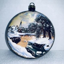 Handcrafted Clay Pottery Christmas Ornament Ships Rowboats Scene Double Sided - £22.62 GBP