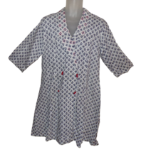 Vintage Handmade Asian Geometric Fish Print Dress Cotton sz L - £15.65 GBP