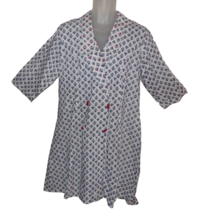 Vintage Handmade Asian Geometric Fish Print Dress Cotton sz L - £15.78 GBP