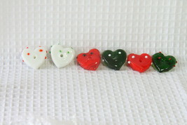 Lampwork Glass Beads (New) (6) Red, Green &amp; White Flat Funky Glass Beads - £5.74 GBP