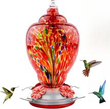 Colorful 32-Ounce Hummingbird Feeder with Ant Moat - Unique Red-Firework... - $63.31