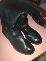 Black Leather Fashion Boots Knee High - £28.85 GBP