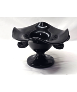 Vintage FENTON Onyx Black Glass Double Handle Dolphin Koi Footed Compote... - $68.70 CAD