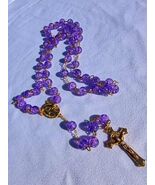 Amethyst Light – 8mm Crackle Purple Glass Rosary with Gold Crucifix A24 - $29.69