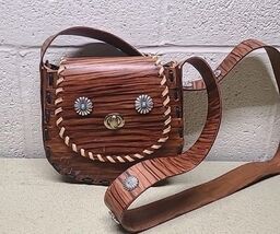 Vtg Leather Purse Hand Crafted  Crossbody Bag With Turquoise Color Butto... - $98.89