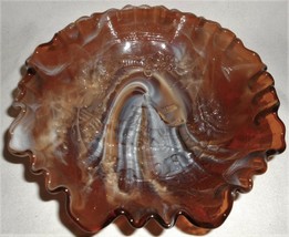 Imperial Glass CHOCOLATE - CARAMEL SLAG Windmill Pattern RUFFLED 8&quot; BOWL - £18.92 GBP