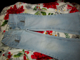 L.e.i. girls BLUE JEANS zip/snap 2 butterfly pockets 2 reg pockets loops... - $8.91