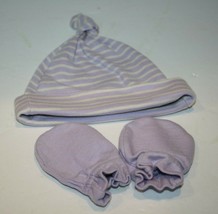Moon & Back Hanna Andersson Lavender Baby Knotted Newborn Hat No Scratch Mittens - $11.65