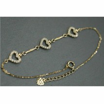 14K Gold Plated Silver Beautiful 3 Hearts Simulated Diamond Fancy Women Bracelet - £36.54 GBP