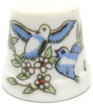 Blue Birds With Flowers Small White Porcelain Thimble Factory Damaged Bird - $11.87