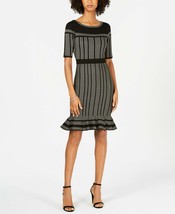 Taylor Womens Small S Black Cream Printed Flounce Hem Sweater Dress NWT X71 - £35.24 GBP