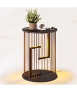 Rimisa Round End Table for Living Room, Bedroom,Black LED Nightstand  - $69.99