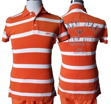 Armani Jeans Polo Short Men Size S Short Sleeve Orange White Stripes Slim Fit - £61.99 GBP