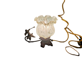 Vtg Bronze Cherubs Small Lamp Pink Blown Glass Fluted Tulip Shade Tiffany Style - £38.76 GBP