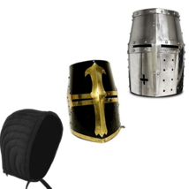 COMBO OFFER 2 Helm Set 1 Cap  Black Finish Medieval Knight Crusader Helm &amp;Silver - £110.01 GBP