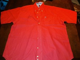 VINTAGE Tommy Hilfiger Red Button Up Shirt Men&#39;s Sz Large Flag Long Slee... - £16.34 GBP