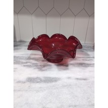 Viking Glass Red Art Glass Footed Bowl, Ruffled Scalloped Design Decorat... - $21.78