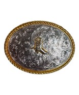 Vintage Western Style Oval Belt Buckle Etched Silver Gold Tone Cowboy Bo... - $23.36