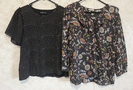 Ann Taylor Loft Womens Lot of Two Tops Size Large Navy White Dots Multi Floral - £25.61 GBP