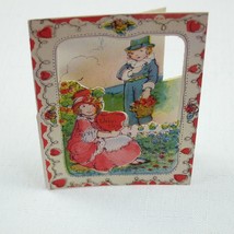 Vintage Valentine Die cut Fold 3D Card Cute Girl &amp; Boy Garden 1920s-30s ... - £15.73 GBP