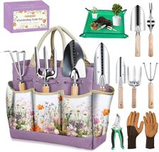 Chic 9-Piece Garden Tool Collection with Purple Floral Tote – Rust Resis... - $60.34