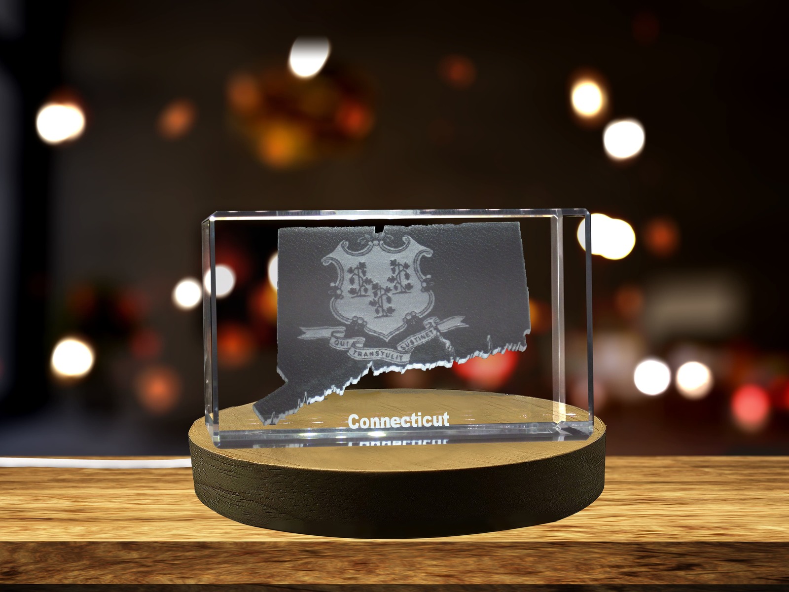 LED Base included |  Connecticut 3D Engraved Crystal 3D Engraved Crystal