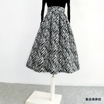 Black White Striped Pleated Midi Skirt Winter Women Plus Size Wool Pleated Skirt image 11