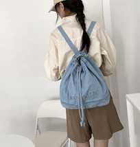 Woman‘s Denim Backpack Casual Letter Embroidery Jeans BackpaClassic Retro Travel - £20.20 GBP