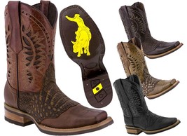 Mens Western Cowboy Boots Square Toe Crocodile Alligator Belly Pattern Leather - £79.92 GBP