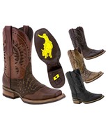 Mens Western Cowboy Boots Square Toe Crocodile Alligator Belly Pattern L... - £80.60 GBP