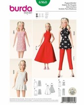 Burda 6960 11.5" Doll Clothes Cocktail Dress Tennis Sundress Pants Top Pattern - $9.88