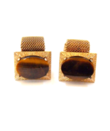 Vintage Anson Gold Tone Mesh Wrap Cuff Links With Oval Tiger Eye Gemstones  - £17.57 GBP