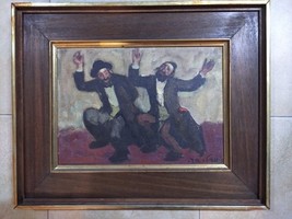 Adolf Adi Adler, Judaica Oil Painting on Canvas, Hassidim Dancing, 25 x 35 cm - £439.65 GBP