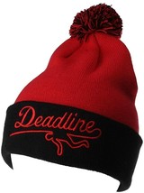 Deadline Black Red Acrylic Sports Logo Pom Beanie Winter ski Hat - £15.62 GBP