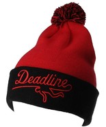 Deadline Black Red Acrylic Sports Logo Pom Beanie Winter ski Hat - £15.71 GBP