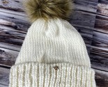 Women Lauren Conrad White Gold Thread Beanie Winter Hat Faux Fur Pom Pom  - £7.80 GBP