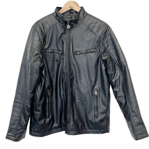 G-Net Mens Faux Vegan Leather Moto Jacket Full Zip Black Biker Full Zip Size M  - £38.52 GBP