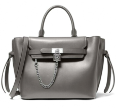 MICHAEL KORS HAMILTON LEGACY HEATHER GRAY LEATHER BELTED LG SATCHEL BAGNWT! - £220.99 GBP