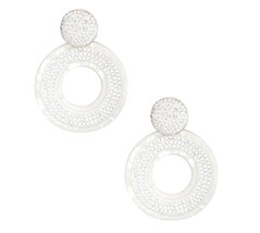 Women's White Rhinestone Marbled Ring Button Shaped Stud Post Fashion Earrings - £33.68 GBP