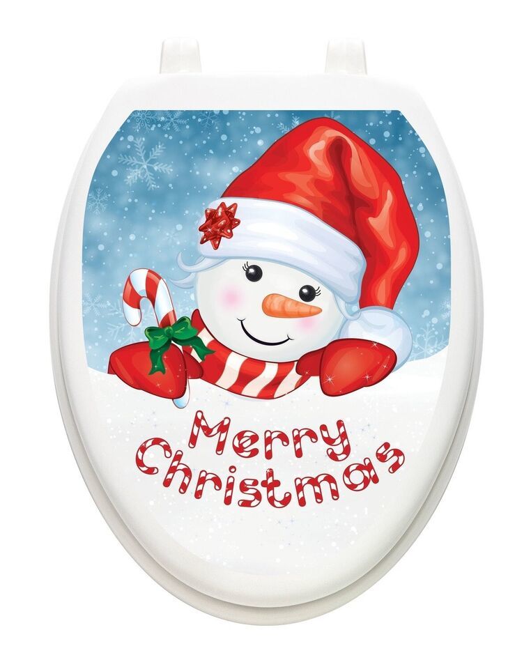 Toilet Tattoos Christmas Candy Cane Snowman Vinyl Removable Lid Covers - $23.66