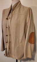 Vintage Orvis Tan Toggle Button Sweater Leather Elbow Patches &amp; Trim Mens Large - £23.26 GBP