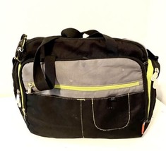 Fisher Price Spacious Fastfinder Deluxe Diaper Bag Black And Lime Green 16x12x7 - £15.98 GBP